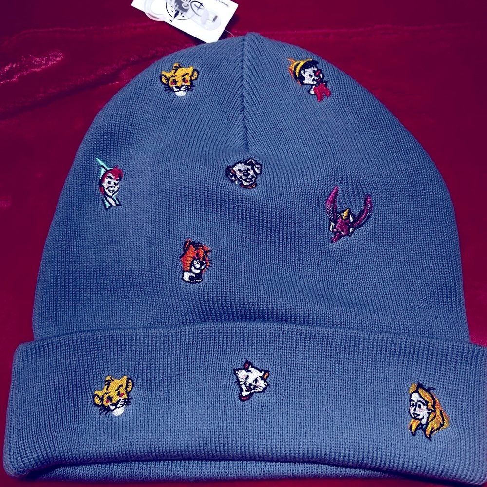 Adult-sized beanie featuring embroidered Disney characters.